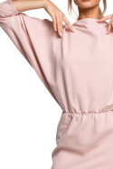Sukienka z gumką w pasie dopasowana dołem luźna górą różowa me495