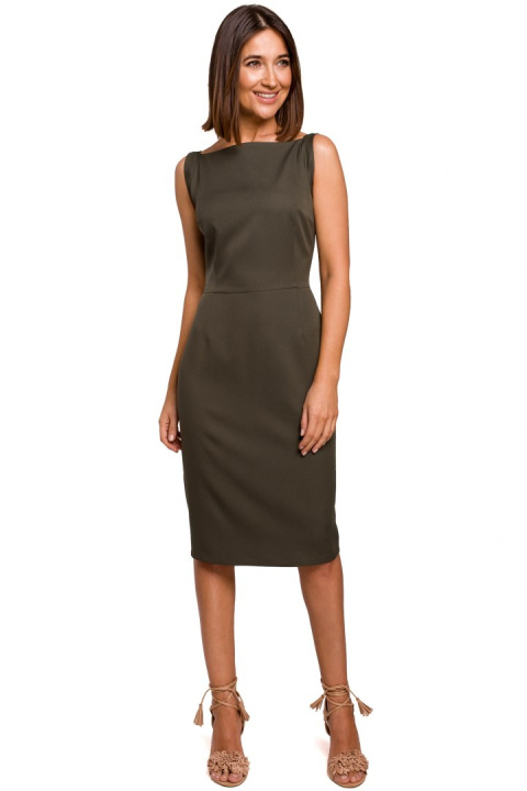 Elegancka sukienka ołówkowa midi bez rękawów dopasowana khaki S216 Elegancka sukienka ołówkowa midi bez rękawów dopasowana khaki S216
