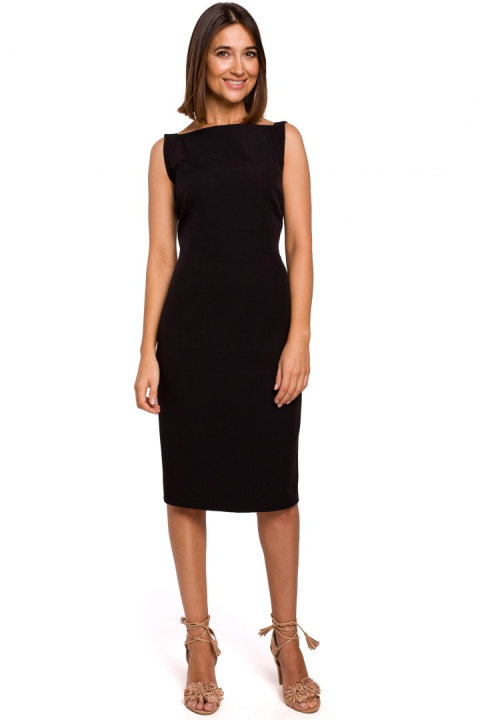 Elegancka sukienka ołówkowa midi bez rękawów dopasowana czarna S216 Elegancka sukienka ołówkowa midi bez rękawów dopasowana czarna S216