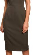 Elegancka sukienka ołówkowa midi bez rękawów dopasowana khaki S216