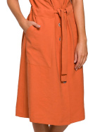 Letnia sukienka szmizjerka z wiskozy zapinana bez rękawów pomarańczowa S208
