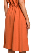 Letnia sukienka szmizjerka z wiskozy zapinana bez rękawów pomarańczowa S208