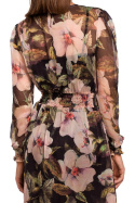 Sukienka szyfonowa midi z gumką w kwiaty fason A długi rękaw m3 S213