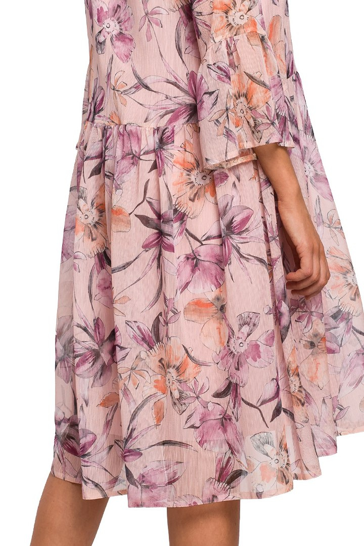 Sukienka szyfonowa midi w kwiaty z krótkim rękawem dekolt V m2 S215