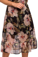 Sukienka szyfonowa midi w kwiaty z krótkim rękawem dekolt V m3 S215