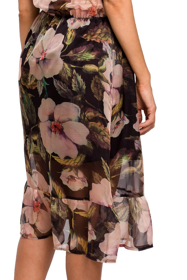 Sukienka szyfonowa midi w kwiaty z krótkim rękawem dekolt V m3 S215