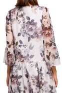 Zwiewna sukienka szyfonowa midi w kwiaty dekolt V rękaw 3/4 m1 S214