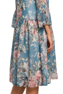 Zwiewna sukienka szyfonowa midi w kwiaty dekolt V rękaw 3/4 m4 S214