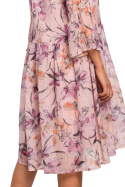 Zwiewna sukienka szyfonowa midi w kwiaty dekolt V rękaw 3/4 m2 S214