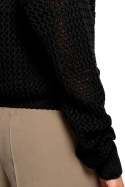 Luźny sweter damski splot z dużymi oczkami dekolt V czarny S219