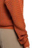 Luźny sweter damski splot z dużymi oczkami dekolt V pomarańczowyS219