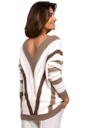 Elegancki sweter damski z dekoltem V z przodu i ztyłu brązowy S218