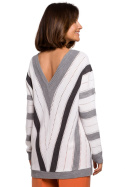 Elegancki sweter damski z dekoltem V z przodu i ztyłu szary S218