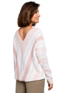 Elegancki sweter damski z dekoltem V z przodu i ztyłu różowy S218