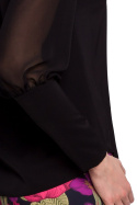 Bluzka damska luźna z długim bufiastym rękawem dekolt V czarna K066