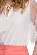 Bluzka damska w groszki z bufiastymi rękawami wiązana biała K057
