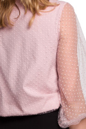 Bluzka damska w groszki z bufiastymi rękawami wiązana różowa K057