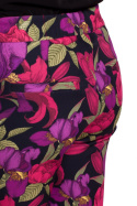 Spodnie damskie cygaretki w kwiaty z paskiem i gumą czarne K053