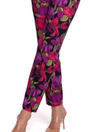 Spodnie damskie cygaretki w kwiaty z paskiem i gumą czarne K053