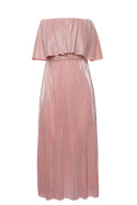 Sukienka metaliczna midi z falbaną u góry różowa K059