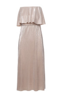 Sukienka metaliczna midi z falbaną u góry złota K059