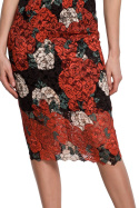 Sukienka ołówkowa koronkowa w kwiaty midi krótki rękaw czarna K061