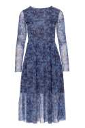 Sukienka rozkloszowana midi z siatki nadruk w kwiaty niebieska K064