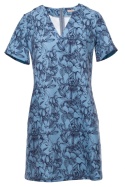 Sukienka trapezowa mini w kwiaty z krótkim rękawem niebieska K052