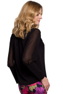 Bluzka damska luźna z długim bufiastym rękawem dekolt V czarna K066
