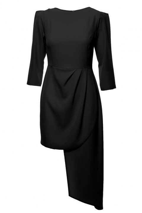 Elegancka sukienka dopasowana góra asymetryczny dół czarna K047 Elegancka sukienka dopasowana góra asymetryczny dół czarna K047