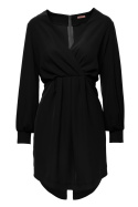 Sukienka mini z zakładkami i długim bufiastym rękawem czarna K044