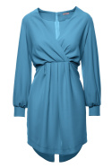 Sukienka mini z zakładkami i długim bufiastym rękawem niebieska K044