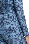 Żakiet damski w kwiaty wiązany na boku z zakładkami niebieski K054