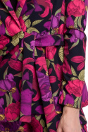 Żakiet damski w kwiaty wiązany na boku z zakładkami czarny K054