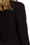 Elegancki żakiet damski z zakładkami wiązany na boku czarny K056