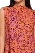 Bluzka damska bez rękawów asymetryczna z nadrukiem pomarańczowa B153