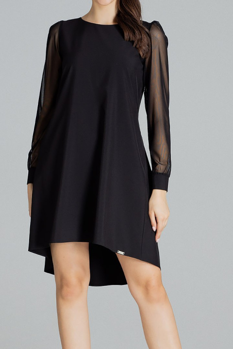 Elegancka sukienka midi z długim rękawem z siatki czarna L082 Elegancka sukienka midi z długim rękawem z siatki czarna L082