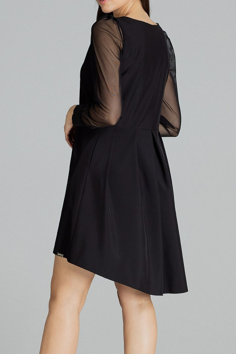 Elegancka sukienka midi z długim rękawem z siatki czarna L082 Elegancka sukienka midi z długim rękawem z siatki czarna L082