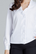 Prosta bluzka damska z dekoltem w serek oraz długim rękawem biała L077