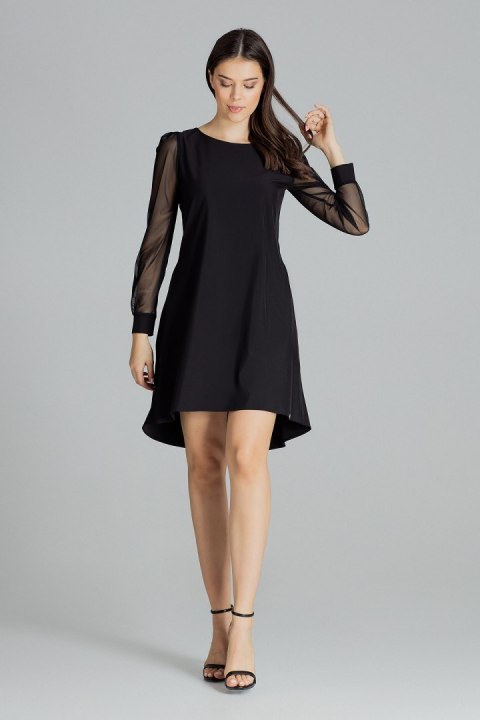 Elegancka sukienka midi z długim rękawem z siatki czarna L082 Elegancka sukienka midi z długim rękawem z siatki czarna L082
