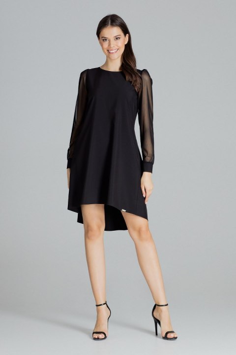 Elegancka sukienka midi z długim rękawem z siatki czarna L082 Elegancka sukienka midi z długim rękawem z siatki czarna L082