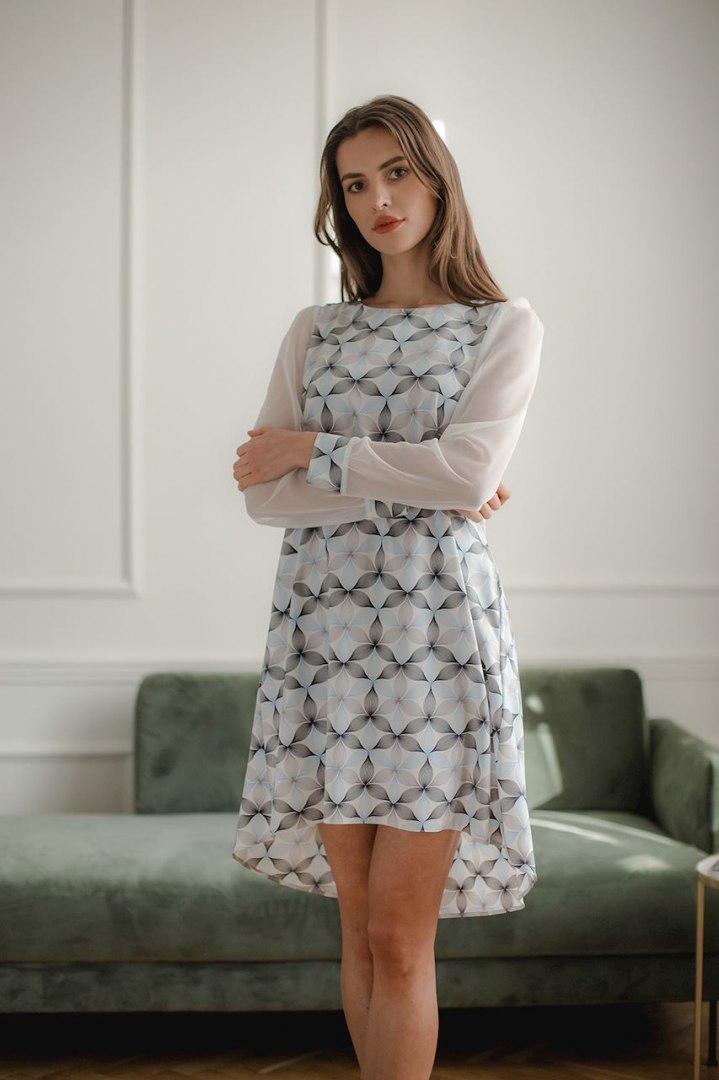Elegancka sukienka midi z długim rękawem z siatki wzór 114 L082 Elegancka sukienka midi z długim rękawem z siatki wzór 114 L082