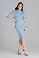 Sukienka midi z krótkim opadającym na ramię rękawem niebieska L087