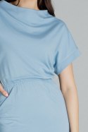 Sukienka midi z krótkim opadającym na ramię rękawem niebieska L087