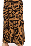 Letnia sukienka maxi z wiskozy bez rękawów z nadrukiem karmelowa B158