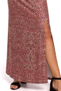 Letnia sukienka maxi na ramiączkach z nadrukiem łososiowa B152