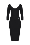 Elegancka sukienka midi z wiskozy dopasowana z dekoltem V czarna K476