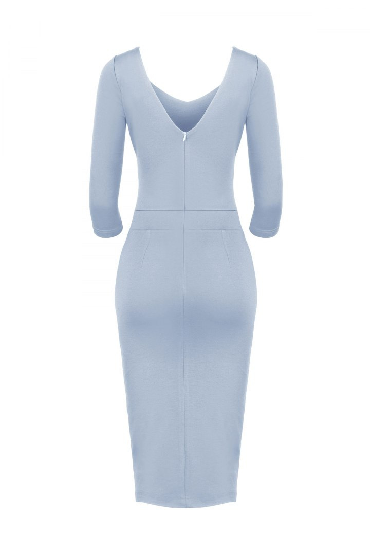 Elegancka sukienka z dekoltem niebieska K476 Elegancka sukienka z dekoltem niebieska K476