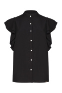 Bluzka damska koszulowa bez rękawów z falbanami czarna K482
