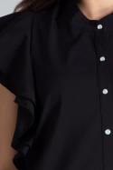 Bluzka damska koszulowa bez rękawów z falbanami czarna K482